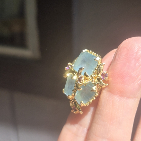 Aquamarine & Amethyst sterling & gold ring sz7.75 - Picture 7 of 10